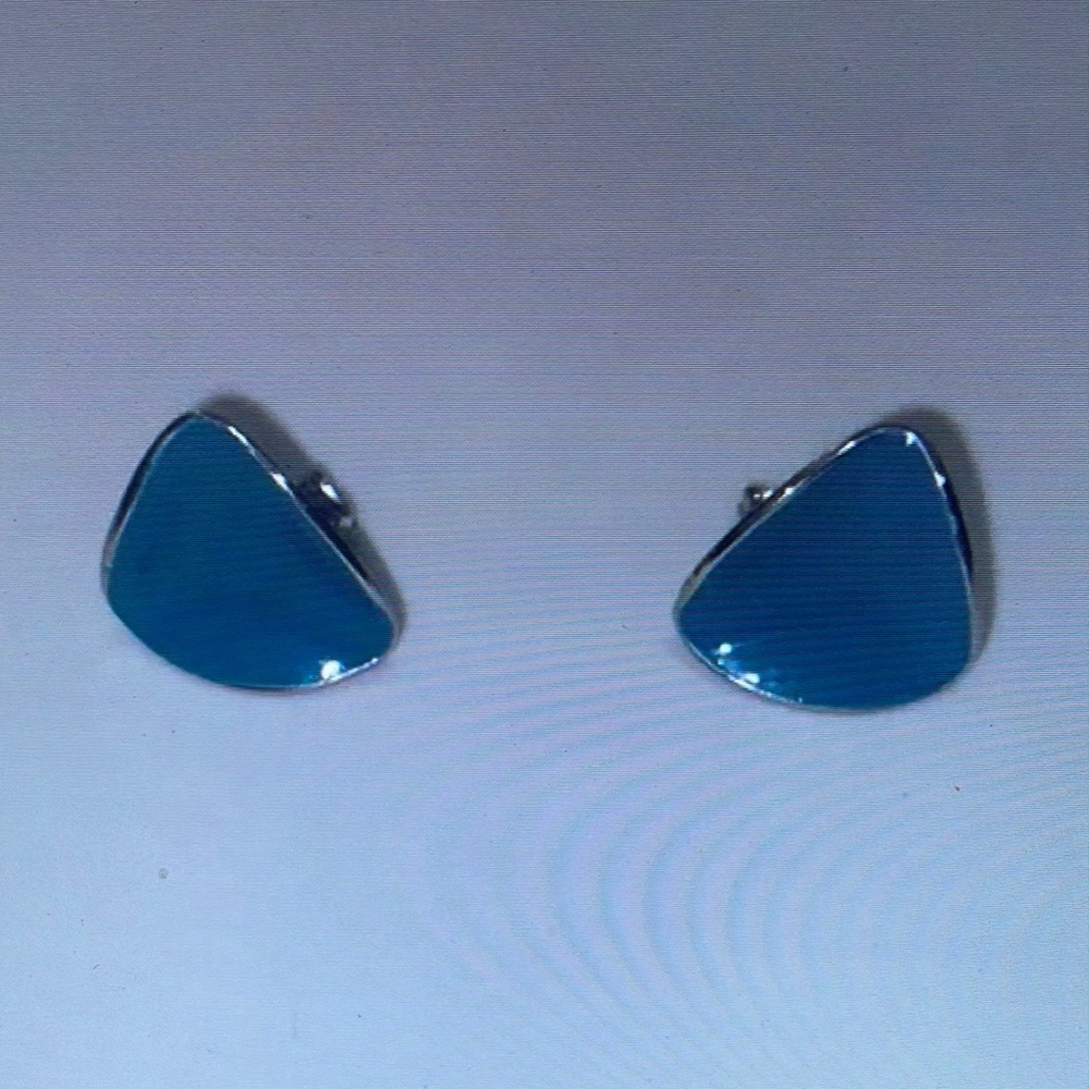 Blue and Silver Triangle Earrings
